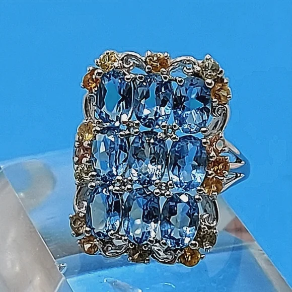 Natural Oval Swiss Blue Topaz 6x4mm Sapphire 925 Sterling Silver Ring Sz 7 - Picture 2 of 13